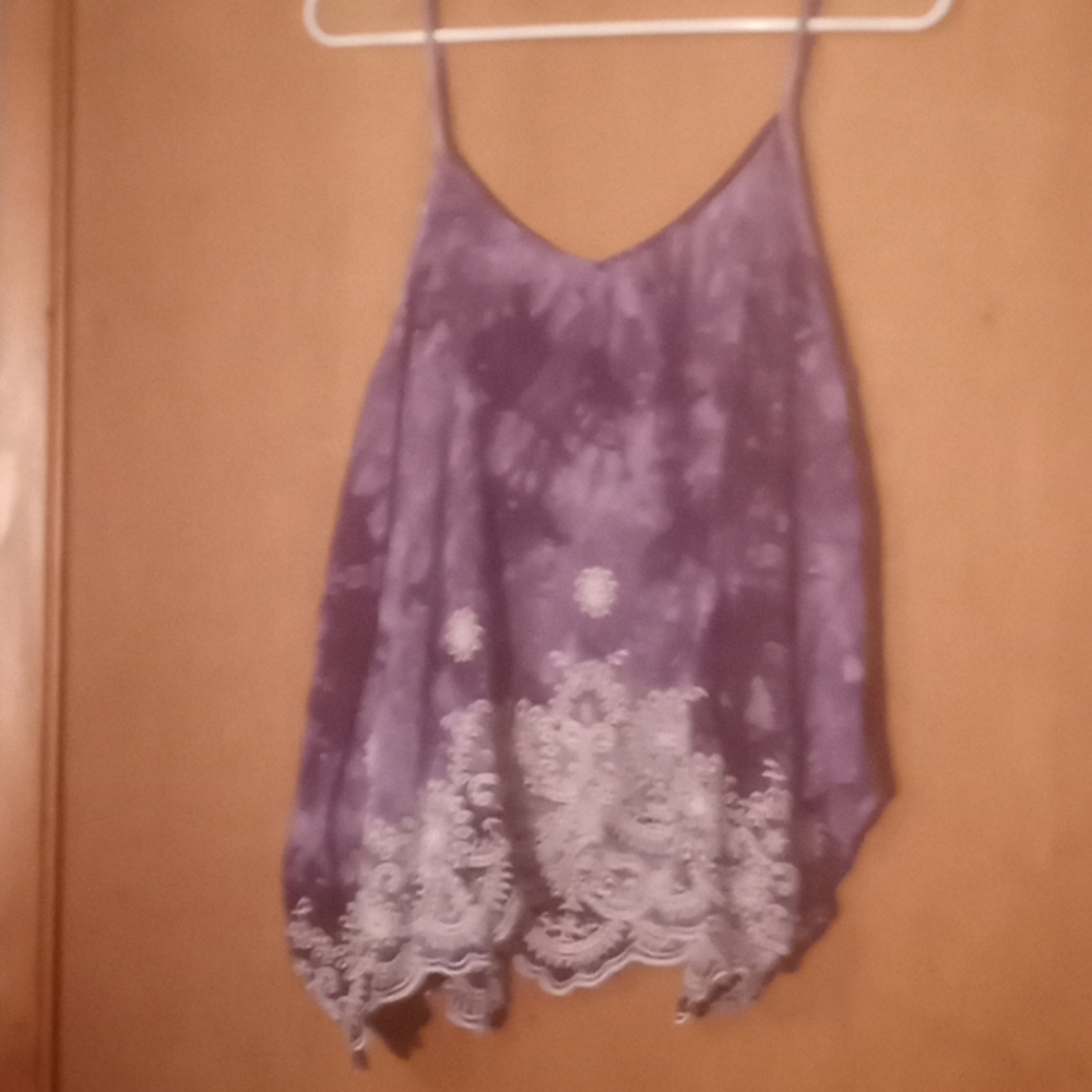 Camisole, purple with white eyelet